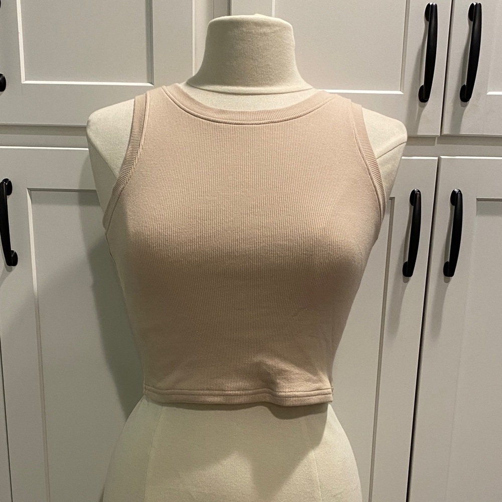 Klassy Network Beige Sleeveless Crop Top